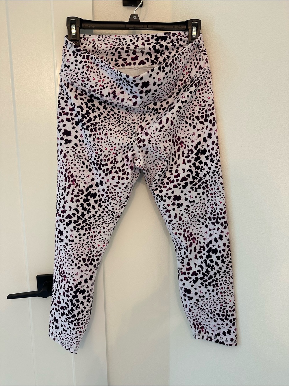 Fabletics White Leopard-Print Leggings with Black & Pink Spots